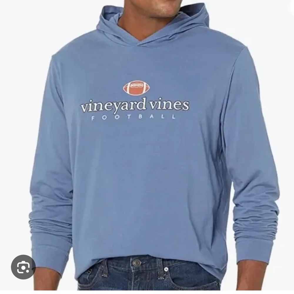 Vineyard Vines Mens Blue Moonshine Football Long Sleeve Hoodie Tee Shirt